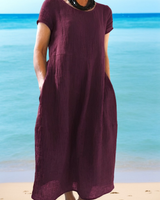 Allie - Lässiges, locker sitzendes Kurzarmkleid für Damen in Weinrot
