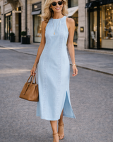 Johanna – Ärmelloses Midikleid mit Spitzendetails in Blau
