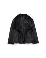 Damen Oversize Kunstpelz Jacke in Schwarz