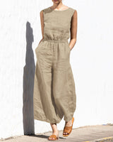 Gerader Jumpsuit mit Falten am Revers ohne Gürtel - Nora in Khaki