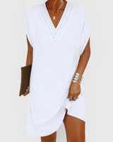 Theresa | Damen Kleid Flatternder Schnitt Leicht Sommer in Weiß