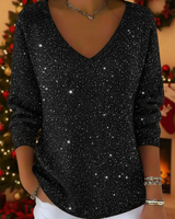 Falyn – Eleganter Pullover Mit V-Ausschnitt Und Glitzer in Schwarz