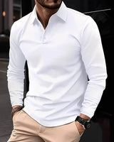 Deacon - Bequemes Langarm-Poloshirt in Weiß