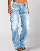 Julia | Damen Destroyed High-Waist Straight Jeans in Hellblau