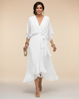 Marta | Damen Chiffonkleid V-Ausschnitt – Fließendes Chiffon Kleid in Weiß