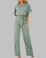 Amber | Damen Overall Fledermausärmel Bindegürtel Weites Bein in Mintgrün