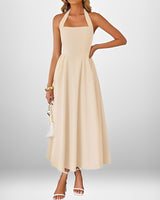 Joanna - Stilvolles Neckholder-Midikleid in Beige