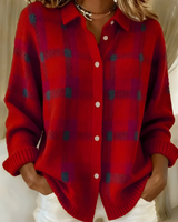Anna – Weiche Strickjacke mit Karomuster in Rot