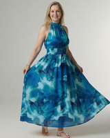Sylin | Gathered Halter Midi Kleid in Blau