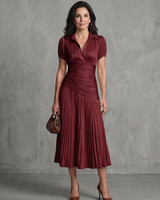 Theodora | Plissierter Taillenstreifen Midi-Kleid in Rot