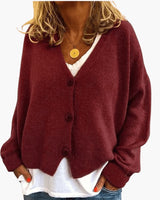 Gwen – Langärmelige Strickjacke in Burgunder