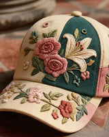 Virinia – Mütze Mit Blumen Stickerei in Beige