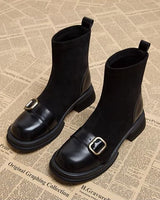 Damen Knöchel Stiefel eng anliegende Silhouette dekorative Schnalle - Rebeca in Schwarz