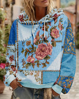 Norella – Langärmliges Kapuzenshirt MIT Blumen-patchwork in Blau