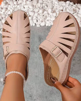 Alvena – Flache Sandalen mit Geschlossener Zehenpartie Ausschnitt Und Schnalle in Aprikose