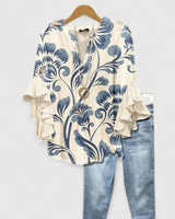 Juria – Bluse Mit Rüschenärmeln Und Blumenmuster in Weiß