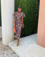 Farbenfrohes Damenkleid mit Plisseeärmeln & Komfortschnitt – Noelia in Multicolor