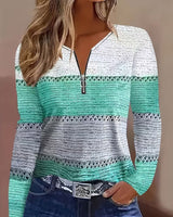 Ebru – Pullover MIT V-ausschnitt, Reißverschluss Und Geometrischem Muster in Hellgrün