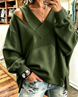 Kirstan – Schickes Oversize Sweatshirt Mit V-Ausschnitt Und Cut-out in Grün