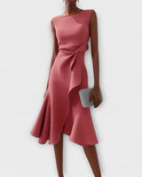 Olga | Asymmetrisch Ärmellos Midikleid in Rosa