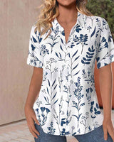 Michelle™ - Lässige Bluse mit Blattmuster in Blau