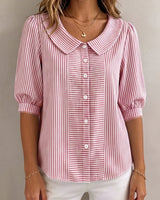 Xandria - Gestreifte Bluse mit Knopfleiste in Rosa
