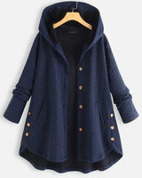 TARA – Damen-Wintermantel – Eleganter Gefütterter Mantel mit Kapuze in Marineblau