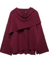 Bettina | Damen Eleganter Drapierter Cape-Mantel in Dunkelrot