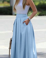 Marre | Damen Hoher Taille Plisseerock | Maxi in Blau