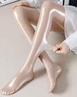 Bekah – Hochglänzende Stretch Strumpfhose Mit Fußteil in Beige