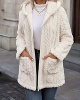 Elima - Doppelseitige Plüsch-Strickjacke MIT Kapuze Und Reißverschluss in Beige