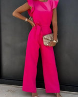 Willow | Rüschenärmel Tailliert Jumpsuit in Rosa
