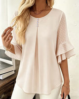 Hurley – Bluse Mit Rundhalsausschnitt Und Transparenten Rüschenärmeln in Aprikose