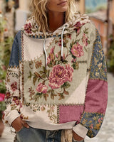 Norella – Langärmliges Kapuzenshirt MIT Blumen-patchwork in Beige
