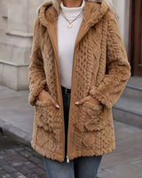 Elima - Doppelseitige Plüsch-Strickjacke MIT Kapuze Und Reißverschluss in Braun