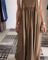Regla - Lockeres Kleid Aus Baumwolle Und Leinen Mit Hosenträgern in Khaki