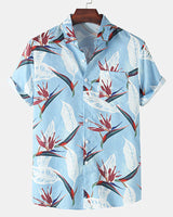 Bedrucktes Herren Kurzarmhemd mit Blumen Design in Blau