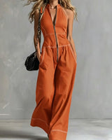 Bryana – Gestreifter Patchwork Jumpsuit in Orange
