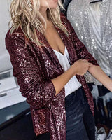 Damen Glänzend Leicht Blazer | Stilvoll in Weinrot