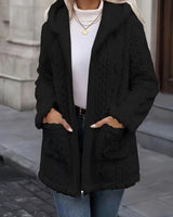 Elima - Doppelseitige Plüsch-Strickjacke MIT Kapuze Und Reißverschluss in Schwarz