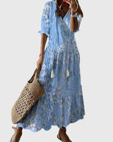 Amalia™ | Retro Bohemian Sommerkleid in Hellblau