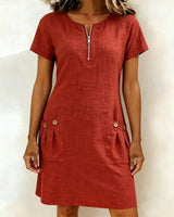 Girella - Luftiges A-Linien-Kleid aus Leinen in Rot