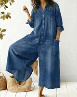Aminta - weitbeiniger Denim-Jumpsuit in Blau