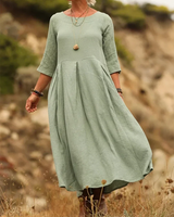 Noellaa – Bequemes Plissee-Kleid aus Baumwolle Und Leinen in Grün