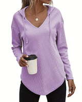 Seonie – Langarm Kapuzenpulli Mit V-ausschnitt in Purple