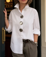Shalani - Elegante Bluse Aus Leinen Und Baumwolle Mit Metallknöpfen in Weiß