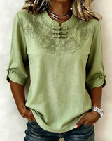 Cressida - Bestickte Bluse mit Mandarin-Kragen in Grün