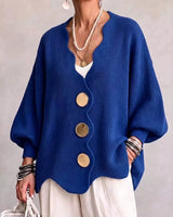 Gilian – Strickjacke Mit Knopfleiste Und Wellenrand in Blau