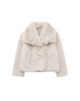Damen Oversize Kunstpelz Jacke in Beige