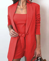 Golda - Weste Anzug Jacke High Waist Shorts 3er Set in Rot